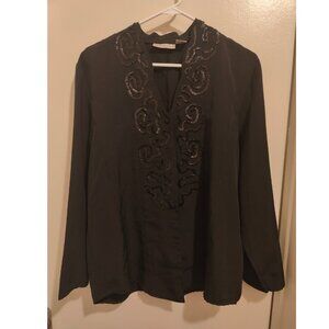 Martiniqué Black Sequin Swirl Embroidered Blouse Size 12